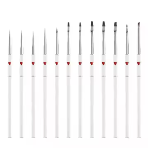 Nouveau modèle haute qualité Nylon acrylique 12 pièces/ensemble coeur métal poignée Nail Art brosse sculpture peinture UV Gel stylo pour Nail Art - Product Image 5