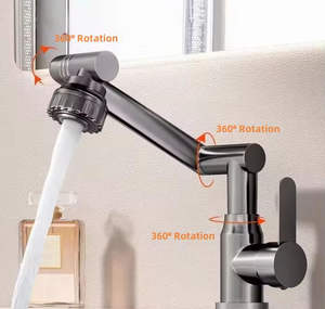 Robinet de lavabo mural en acier inoxydable HLK, eau chaude et froide, robinet à bras oscillant pour lavabo de salle de bain, céramique pour chambre à coucher - Product Image 1