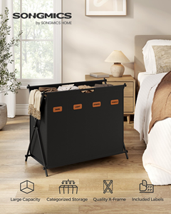 155L <b>Foldable</b> Steel <b>Laundry</b> Hamper 4 Compartment Dirty Clothes Storage Organizer for Bathroom Steel Bathroom <b>Laundry</b> <b>Baskets</b> - Product Image 4