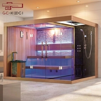 Sauna Kering Kaca Tempered Dua Orang, Kompor Sauna dengan Pancuran Atas