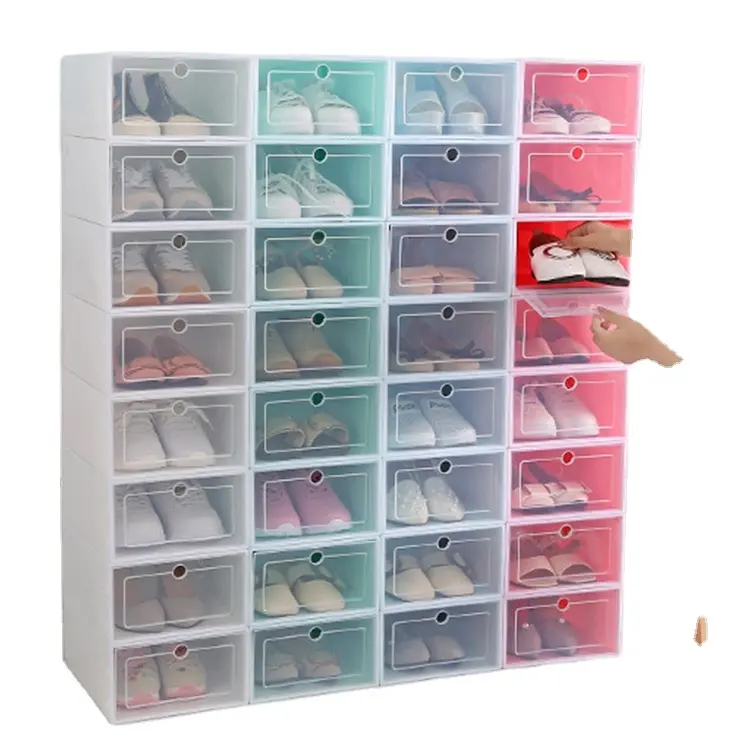 Modern Design Bedroom Foldable Clear Drawer Case Shoes Storage Box Plastic Stackable Shoes Organizer