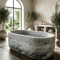 Baignoire en marbre gris haut de gamme, style rétro, en pierre massif sculptée, pour adultes, idéale pour villa et intérieur