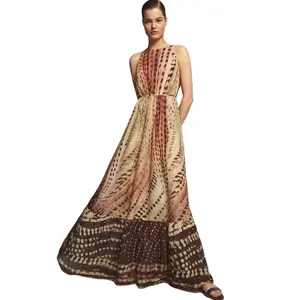 Lancai high quality 2020 New luxury elegant Summer Clothes Long Dresses Women Chiffon Printed Maxi Casual