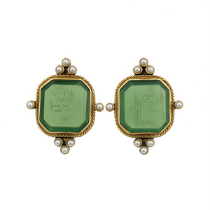 Psu Vintage Pendientes de piedra verde con forma de gota, chapados en oro, imitación de perla, joyería geométrica de moda para mujer - Product Image 1