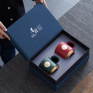 Juego de Tazas de Té de Porcelana Doble de Lujo de 12 oz al por Mayor, con Logotipo de Cobre Personalizado y Caja de Regalo, <span class=keywords><strong>Taza</strong></span> de Café de Cerámica para Regalo Promocional - Product Image 4