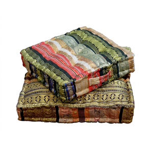 Wholesale Brocade Stripe Kantha Floor Cushions Kantha <b>Patchwork</b> Ottomans - Product Image 1
