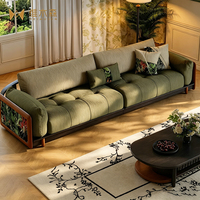Canapé trois places rétro français à cadre en bois droit, avec revêtement en velours côtelé, idéal pour petit appartement, mobilier de salon de style américain