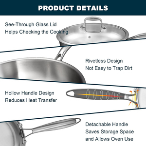 High Quality No Coating Stainless Steel Handles Gas <b>Induction</b> 6-Piece Triply Stainless Steel Frying Pan Cookware Set - Product Image 6