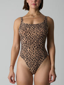 Body <span class=keywords><strong>de</strong></span> Mujer con Estampado <span class=keywords><strong>de</strong></span> Leopardo, Cuello Cuadrado, Corto, Sexy, Ajustado, Sin Mangas - Product Image 1