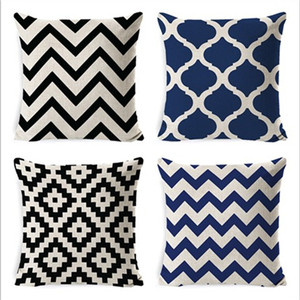 Geometric Linen Throw <b>Pillows</b> Square 18x18 Inches Decorative Cushions For <b>Sofa</b> Car Office Bedroom - Product Image 1