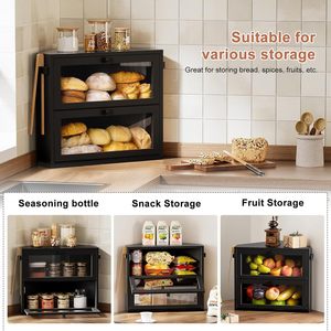 Bread Storage Box Double Layer Black With Handle For <b>Kitchen</b> Countertop Corner Storage - Product Image 3