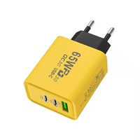 Pengisi Daya Cepat 65W PD 2 Port Type-C 1 Port USB Proteksi OCP QC3.0 Adaptor Pengisian Daya GaN Universal untuk Rumah dan Kantor