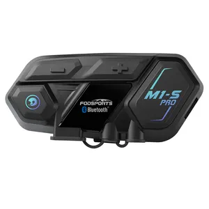 FODSPORTS helm sepeda motor M1S PRO, Headset interkom tahan air pengendara sepeda motor 8 pengendara sepeda motor Bluetooth Headsed