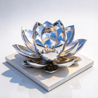 Sculpture de lotus en acier inoxydable 304 poli miroir sur mesure, grande fontaine d'eau extérieure, statue paysagère pour jardin et centre commercial