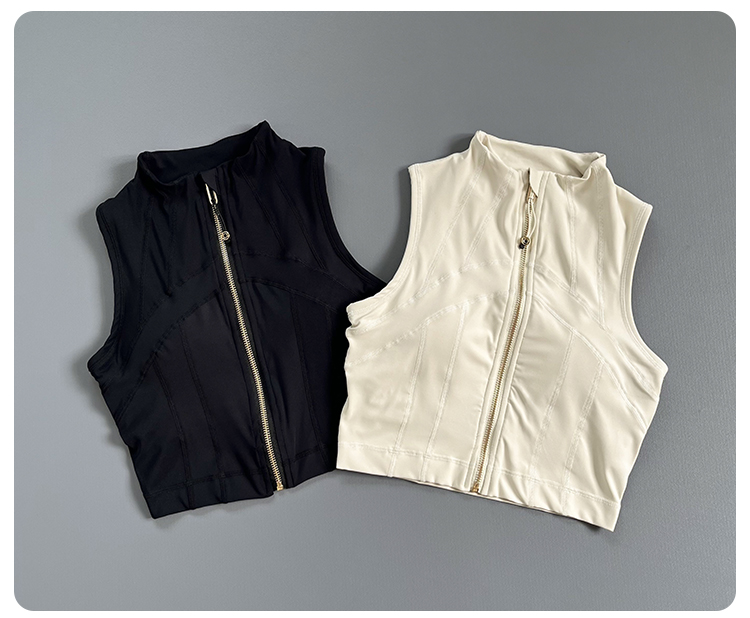 Women's Mock Neck Zipper Sleeveless Breathable Spandex/Polyester Solid Simple Sports Casual Versatile Vest Fitness Yoga Top