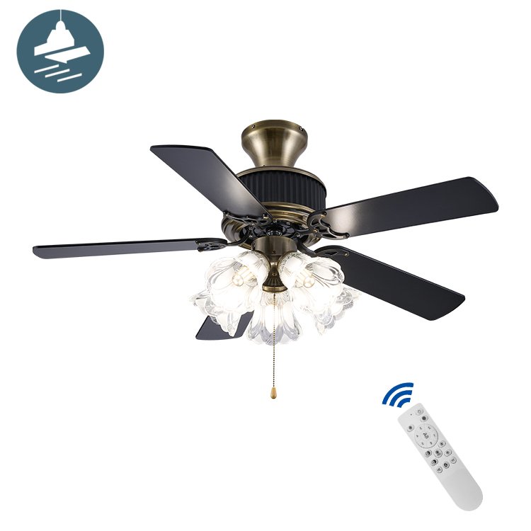 High Luminous Efficiency Ceiling Fan Lamps Wall Control Bedroom Warm Light Solid Wood Ceiling Fan with Light