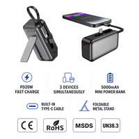Batterie externe mini certifiée CE/RoHS, charge rapide PD20W 5000mAh, 3 ports Type-C, prend en charge 3 appareils, batterie portable EU/NA/AU