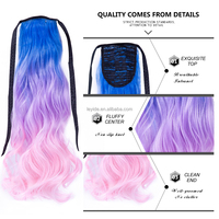 AliLeader Extensions de cheveux synthétiques ondulés de 20 pouces, queue de cheval à nouer, postiches à clipser, queue de cheval bouclée arc-en-ciel ombrée pour enfants