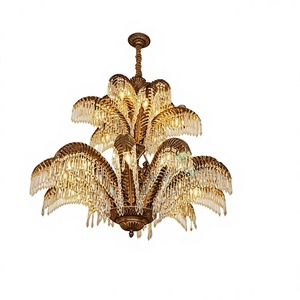 <span class=keywords><strong>Lustre</strong></span> en cristal vintage en laiton antique décoratif pour salon de villa, style classique, feuilles de <span class=keywords><strong>palmier</strong></span>, lumière de luxe - Product Image 2