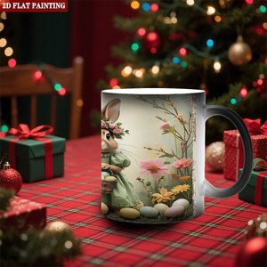 Heat Color Changing Ceramic <b>Mug</b> 11oz Frosted Black Magic Cup With <b>Easter</b> Bunny Design 2D Flat Painting - Product Image 2