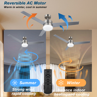 Ventilateur de plafond moderne à 3 pales en nickel brossé avec lumière et télécommande, moteur AC réversible à faible bruit, lampe de plafond LED pour la maison