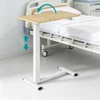 Table de lit réglable en métal avec plateau rabattable et réglage pneumatique de la hauteur pour hôpital, maison, école, salle à manger