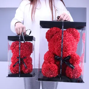 Großhandel 25cm 40cm Valentinstag für immer künstliche Blume Teddy Rose Bär mit Geschenk box Schaum Rose Bär und Coffret Cadeau