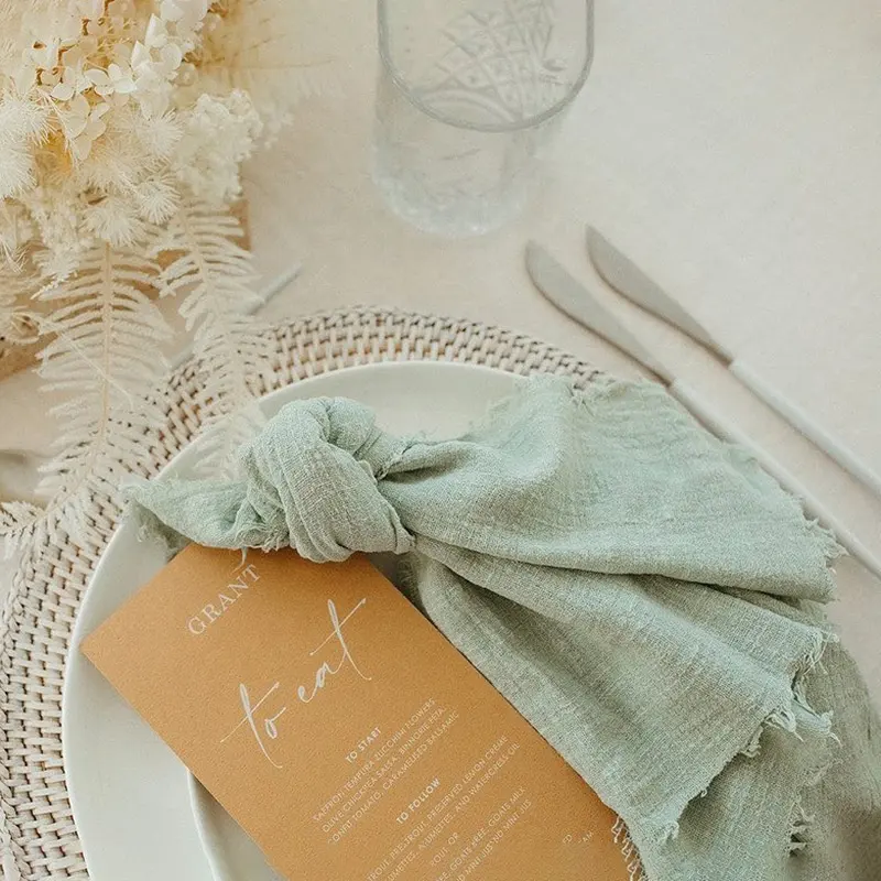 Serviette en gaze de coton, serviette en toile de fromage rouillée, serviette en tissu de fromage blanc pour mariage décoratif