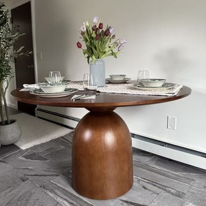Tavolo da Pranzo Rotondo in <span class=keywords><strong>Legno</strong></span> Massello Stile Francese Vintage per Uso Domestico, Colore <span class=keywords><strong>Noce</strong></span>, Arredamento Sala da Pranzo con Piano Girevole per 6-12 Persone - Product Image 1