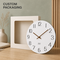 Horloge murale en bois silencieuse blanche simple et moderne avec lumière LED, horloge ronde en MDF de luxe pour la décoration de la maison, salon, logo personnalisé