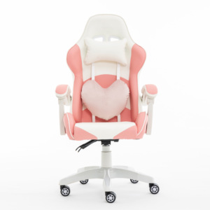 Chaise de bureau ergonomique en cuir PU ajustable en hauteur pour filles Chaise de jeu Racing PC rose - Product Image 3