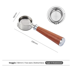 Porte-filtre à café expresso Gaggia 58 mm sans fond, 2 oreilles, poignée personnalisée - Product Image 2