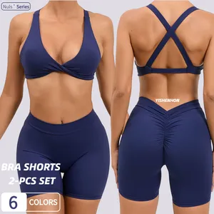 YISHENHON New Girls Einfaches Design Zweiteilige Fitness-Workout-Sets Gym Wear Yoga-Set Sexy Sport-BH-und Legging-Shorts-Set