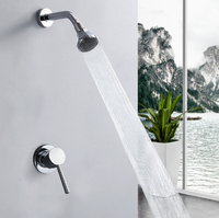 Ensemble de douche chaud/froid mural dissimulé en laiton doré, design moderne, 1 poignée, jet pluie, installation 2 trous, garantie 5 ans et plus - Vente chaude