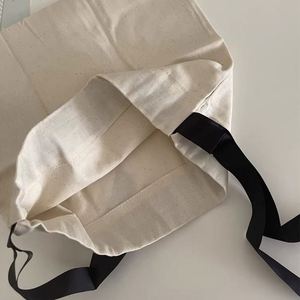 High Quality Custom Logo Print Eco-Friendly Recycled Cotton <b>Drawstring</b> Bag Organic Cotton Dust-proof <b>Pouch</b> with Black Ribbons - Product Image 4