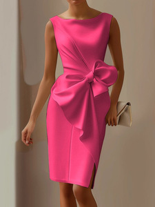 Elegante Abito Midi Senza Maniche con Fiocco in Vita, Tessuto Morbido e Confortevole, Scollo a Barca, Vestito Aderente per Eventi Formali e Uscite Quotidiane - Product Image 6