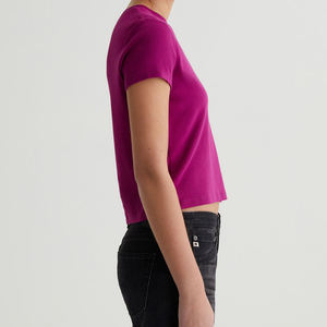 T-shirt girocollo cropped personalizzata da <span class=keywords><strong>donna</strong></span>, rosa <span class=keywords><strong>fucsia</strong></span>, in tessuto ecologico a costine, servizio di stampa OEM/ODM - Product Image 6