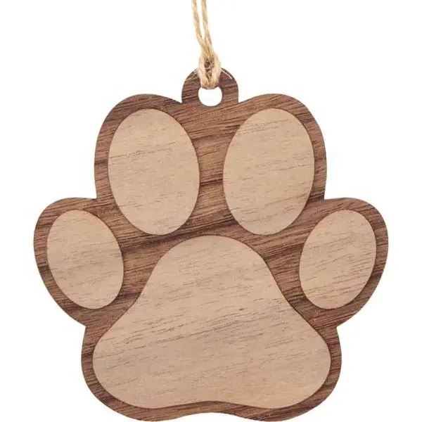 Etiqueta personalizada de pata de perro, ornamento de madera con corte láser