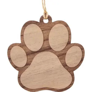 Ornamento di legno personalizzato della zampa del taglio del Laser del cane dell'etichetta della calza della zampa del cane