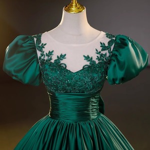 Evening Gown Green Scoop Neck Empire Waist Floral Print Party Wedding Dress - Product Image 3