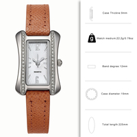 Montre à quartz pour femme W260, boîtier irrégulier en alliage argenté, double face ornée de strass, bracelet en similicuir, montre élégante pour femme, vente en gros