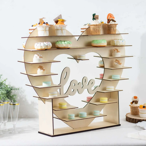 Supporto per cupcake in legno a forma di <span class=keywords><strong>cuore</strong></span> naturale in legno legno compensato legno legno doppio lato espositore da Dessert - Product Image 2