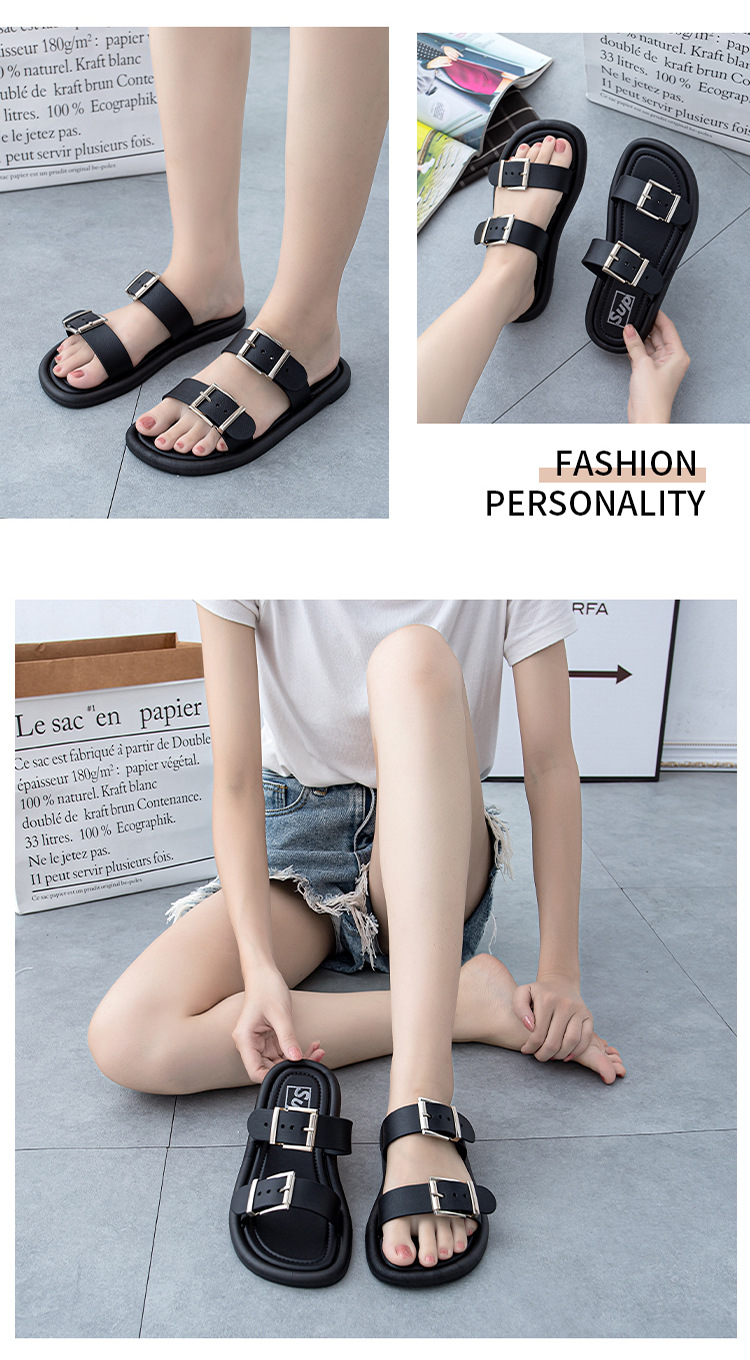 Women Flat Slippers Buckle Non-slip Home Soft Shoes Outdoor Slippers Wholesale