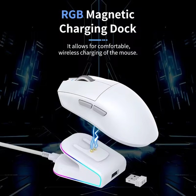 Portable Ergonomic Tri-Mode Gaming Mouse High Precision Sensor Fast Charging Long-lasting Docking Station PAW3950 Charging Dock
