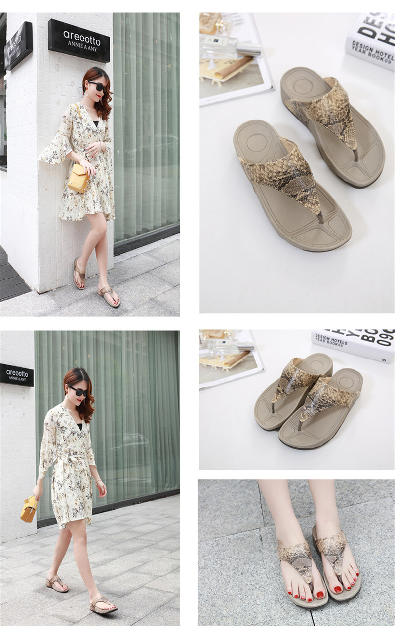 Snakeskin Leopard Print Wedges Flip Flops Slippers Large Size Flip-flop Women's Shoes Wholesale