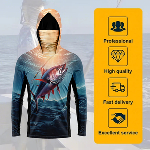 Upf50 + Mặt Trời Bảo Vệ Nhanh Chóng Câu Cá Khô Hoodies Dài Tay Áo Polyester Mens Câu Cá Áo Sơ Mi Với Mặt Nạ - Product Image 3