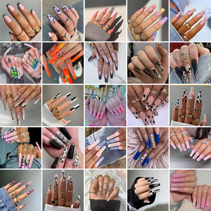 Uñas Postizas Estilo Imperial Oriental, Diseño Elegante <span class=keywords><strong>con</strong></span> Encaje de Porcelana Azul y Blanca, Lazo de Perlas Francesas - Product Image 6