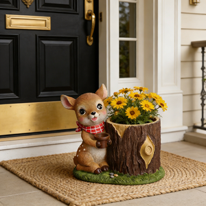 Pot <span class=keywords><strong>de</strong></span> fleurs <span class=keywords><strong>en</strong></span> résine mignon <span class=keywords><strong>en</strong></span> forme <span class=keywords><strong>de</strong></span> faon - Pot décoratif <span class=keywords><strong>en</strong></span> forme <span class=keywords><strong>de</strong></span> cerf avec écharpe à carreaux rouges, figurine d'animal <span class=keywords><strong>de</strong></span> la forêt fantaisie pour le <span class=keywords><strong>jardin</strong></span> - Product Image 3