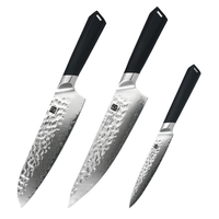 Ensemble de couteaux de cuisine Damas 3 pièces avec manche G10, lames en acier Damas, design ambidextre, fabrication artisanale, support personnalisé de luxe
