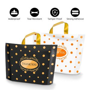Thank You Bags <b>Plastic</b> Shopping Boutique Bags 12x15 Medium With Handles Black White Dot Pattern 100 Pack - Product Image 3